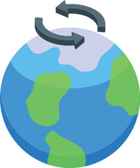 Isometric earth globe rotating with arrows, representing global exchange, international trade, and interconnectedness