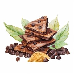 a Chocolate Chips, Cocoa Element, watercolor illustration, isolated on white background