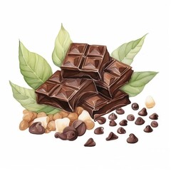 a Chocolate Chips, Cocoa Element, watercolor illustration, isolated on white background