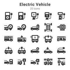 25 icons collection about electric vehicle