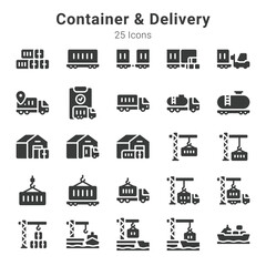 25 icons collection about container and delivery