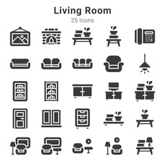 25 icons collection about living room