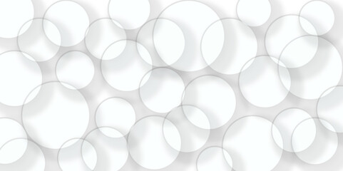 Abstract white geometric overlapping circle background with shadow. White color technology concept background. abstract template design Banner Pattern texture space concept. 
