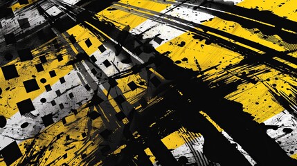 Fototapeta premium An abstract artwork featuring a striking blend of yellow and black hues, capturing the essence of racing through energetic lines and vivid splashes, giving a sense of motion.