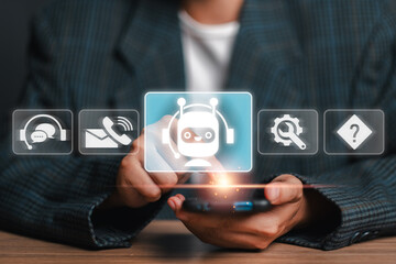 Modern Customer Support Concept with AI Chatbot and Communication Icons on Digital Interface