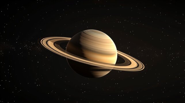 A stunning view of Saturn with its distinctive rings prominently shown, set against the backdrop of deep space filled with stars and cosmic elements. - Powered by Adobe