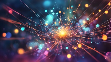 A colorful, abstract image of a starburst with bright colors and a yellow center