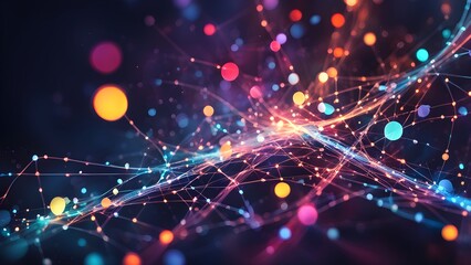 A colorful, abstract image of a web of lines and dots