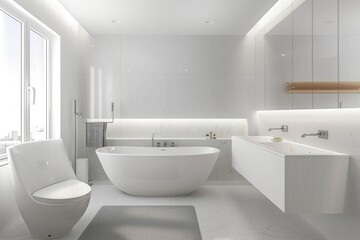 Clean and elegant white bathroom featuring a minimalist design