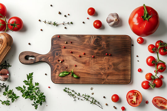 Board and plate of tasty Fara with on white background.