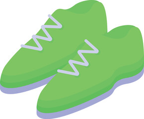 Green sneakers with white laces are standing on a white background