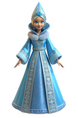 3D plasticine Snegurochka, Snow Maiden, Russian tradition, transparent background, festive decoration.