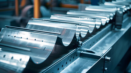 Metal products bent on a bending machine. Factory made products. Industrial concept background.