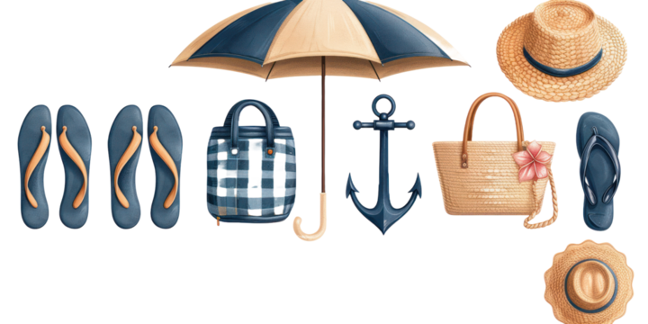 Summer holiday collection set isolated on a transparent background for web banner, wallpaper