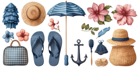 Summer holiday collection set isolated on a transparent background for web banner, wallpaper