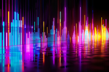 abstract background with equalizer effect neon lights sound wave ai generative