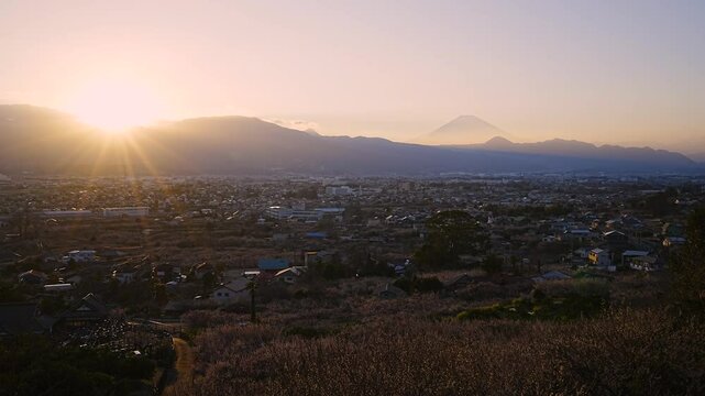 Sunset Timelapse - The Soga Plum Festival 2024 Soga bessho area and Mount fuji derection