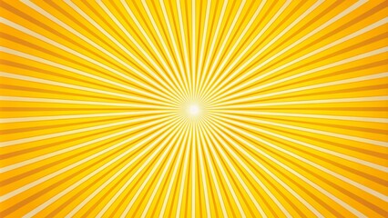 Vibrant yellow sunburst with radiating circular lines, geometric shapes, and abstract striped spokes, creating a mesmerizing flat design element.