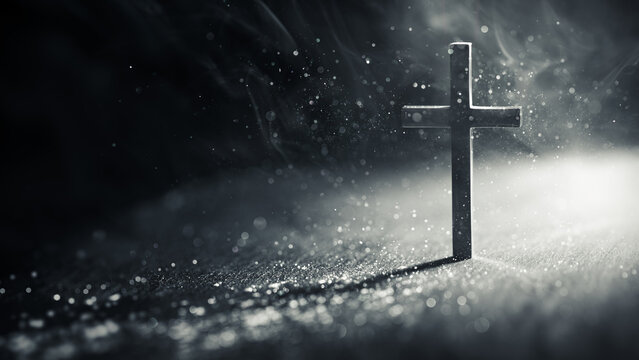 Abstract wallpaper of a Cross in heavenly, ethereal clouds and shining lights. Cross background symbolizing prayer, heaven, or spirituality.