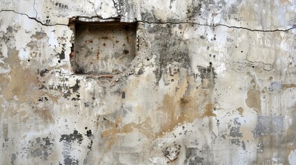 Weathered and Cracked Off-White Concrete Wall Texture with Peeling Paint