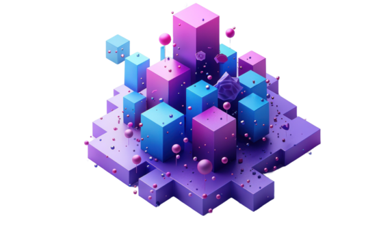 Cute cubes isolated on a transparent background for web, banner, wallpaper