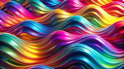 Vibrant, wavy surface showcases mesmerizing, fluid pattern with neon colors creating stunning, multicolored display of glossy, vivid hues blending seamlessly.
