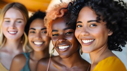 Fototapeta premium Portrait of gorgeous multiracial women standing together and smiling. 