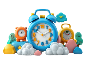 Cute alarm clock isolated on a transparent background for we, banner, wallpaper