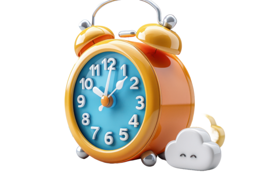 Cute alarm clock isolated on a transparent background for we, banner, wallpaper