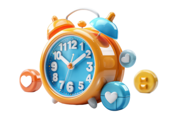 Cute alarm clock isolated on a transparent background for we, banner, wallpaper