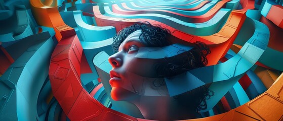 The Algorithmic Maze A person lost in a labyrinth of algorithms and targeted advertising, struggling to find genuine product information Style Surreal, thoughtprovoking