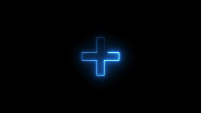 Business conceptual neon plus icon animation, on black background.