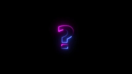 Neon question marks icon animation, on black background. - Powered by Adobe
