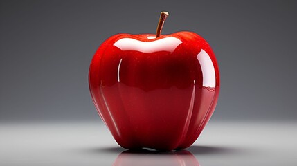 Obraz premium A shiny red apple with a perfect shape, set against a neutral background.