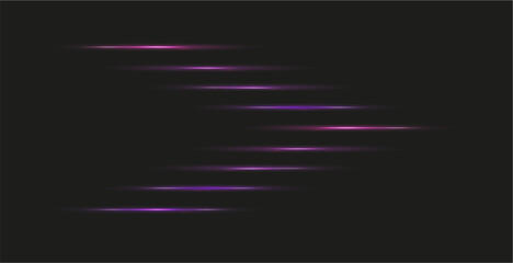 Pink neon glowing laser beam, light glow effect. purple luminous lines, neon sticks, border ior divider. Isolated on dark transparent background. Vector ...