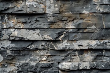Fototapeta premium Weathered dark grey stone brick wall texture background