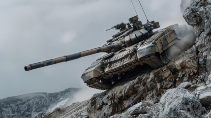 Mechanical Power in Action: Tank Conquering Steep Rocky Incline with Ease