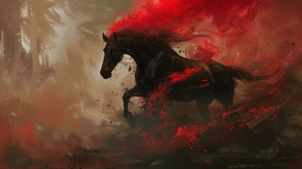 concept art of horse in red smoke which is very beautiful