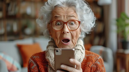 shocked amazed expression with holding phone for ecommerce background