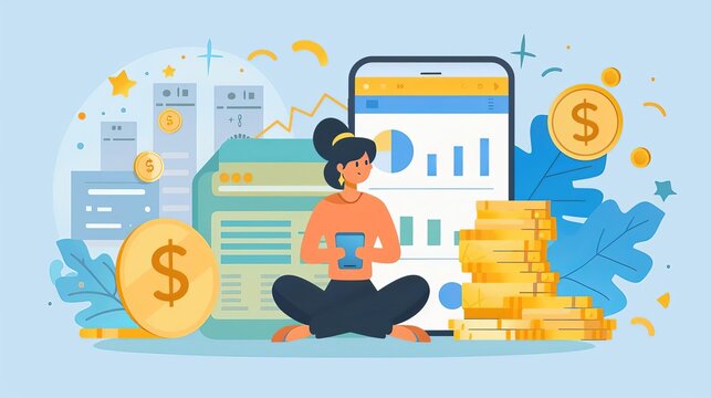 Financial Freedom A person confidently managing their finances on a budgeting app, feeling empowered and in control Style Empowering, secure