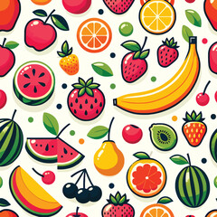 seamless pattern of fruits in a flat design style