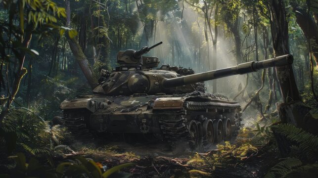 Stealthy M18 Hellcat Tank Destroyer in Dense Forest - Military Vehicle Crew on High Alert Ready for Action in Realistic Scene