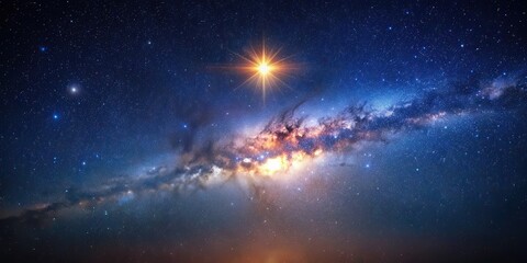 Fototapeta premium Detailed star shining brightly in the Milky way galaxy, star, sky, celestial, space, astronomy, universe, galaxy, night