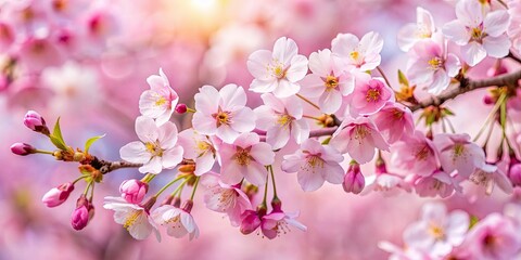 Fototapeta premium Soft pink cherry blossoms blooming in springtime , Cherry blossoms, pink, flowers, spring, bloom, nature, tree, petals