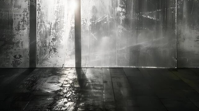 The interplay of light and shadows on a glass surface producing an enigmatic abstract reflection. Black and white art