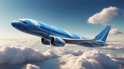 Fototapeta premium 3D realistic a smooth modern airplane with the blue marble texture color