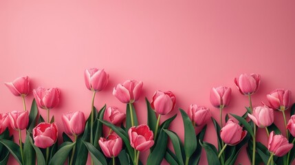 pink tulips against a pink background with a pink wall © GradPlanet