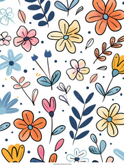 2D flower and leaf cards in various styles