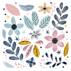 2D flower and leaf cards in various styles