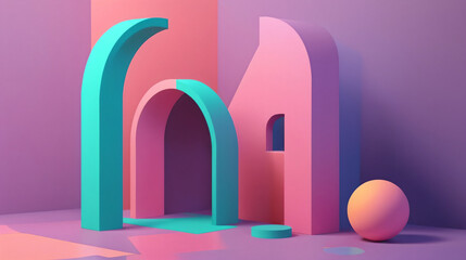 Fototapeta premium Abstract 3d render geometric composition pastel background